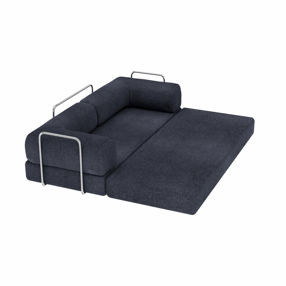 82" Blue Chenille Convertible Futon Sleeper Sofa