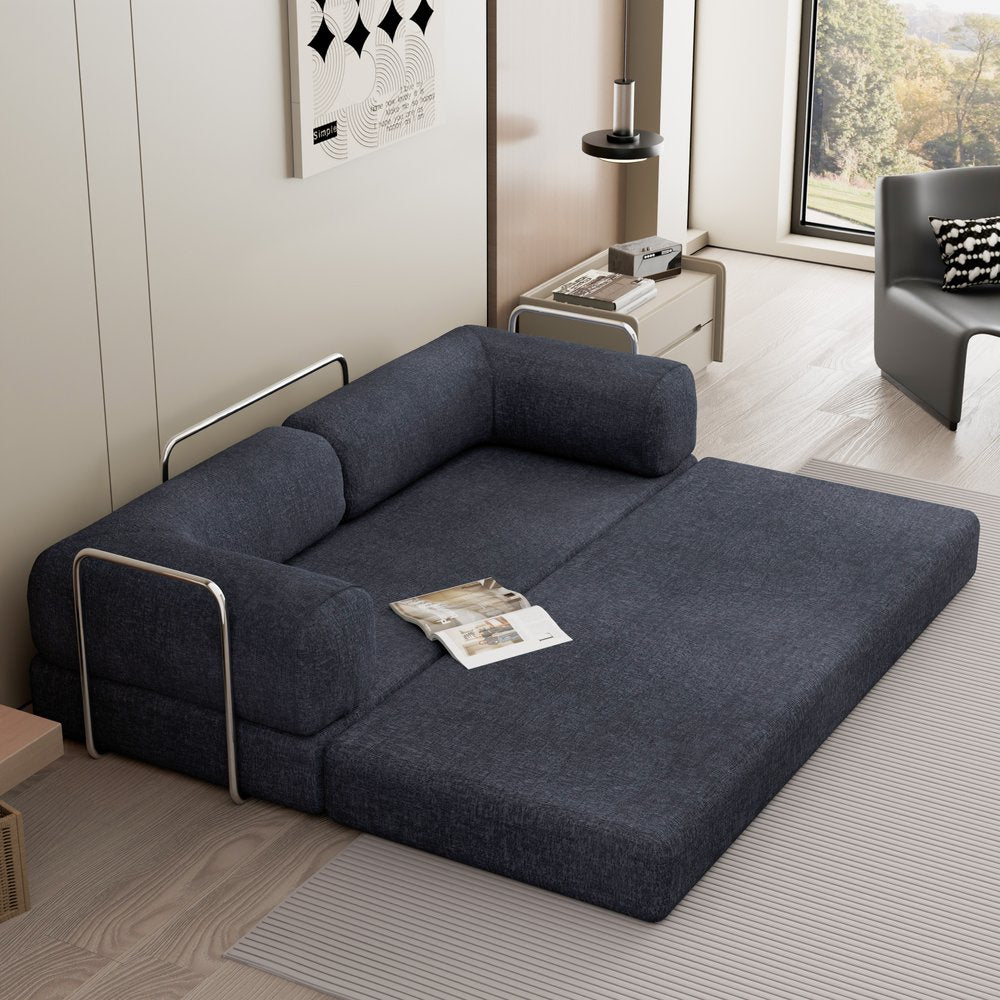82" Blue Chenille Convertible Futon Sleeper Sofa