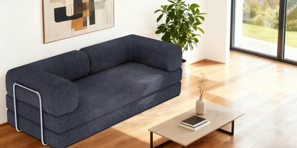82" Blue Chenille Convertible Futon Sleeper Sofa