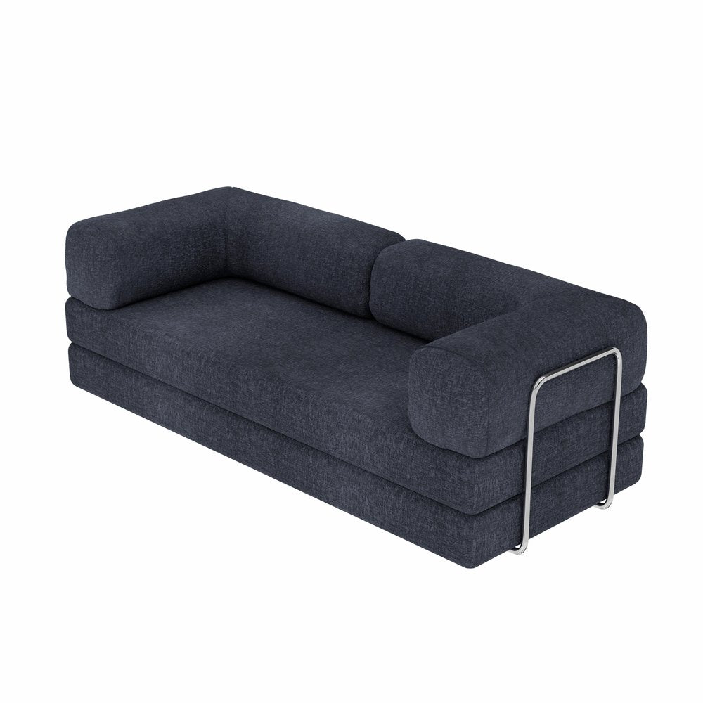 82" Blue Chenille Convertible Futon Sleeper Sofa