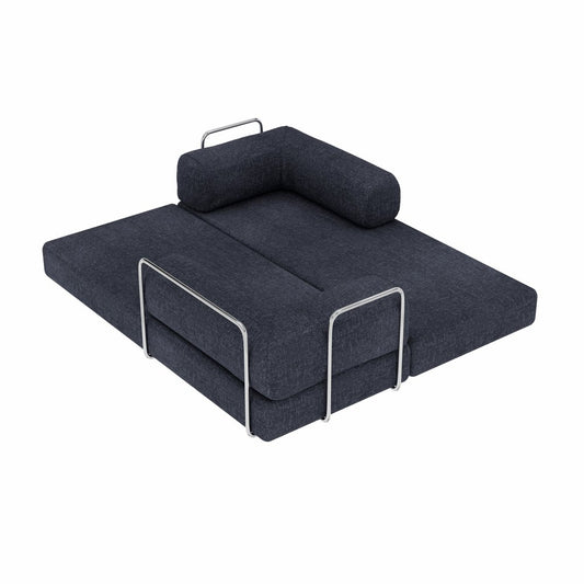 82" Blue Chenille Convertible Futon Sleeper Sofa