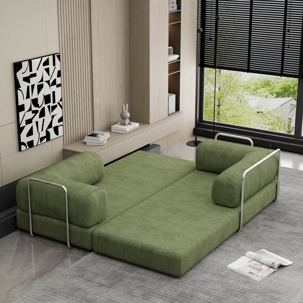 82" Green Corduroy Convertible Futon Sleeper Sofa