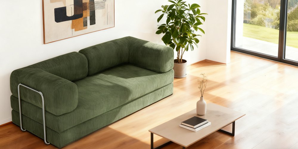 82" Green Corduroy Convertible Futon Sleeper Sofa