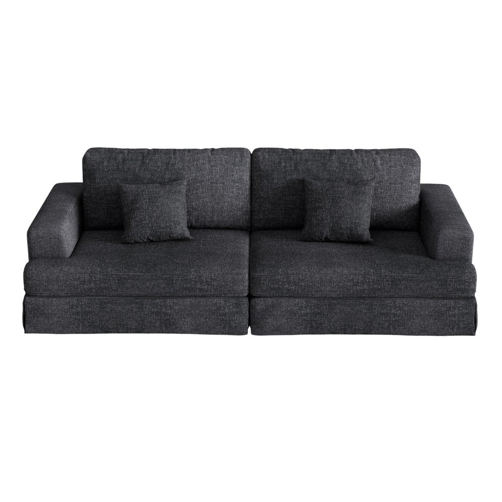 94" Gray Chenille Modular Stainless Steel Sleeper Sofa With Toss Pillows