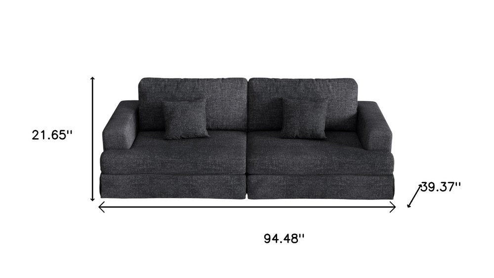94" Gray Chenille Modular Stainless Steel Sleeper Sofa With Toss Pillows