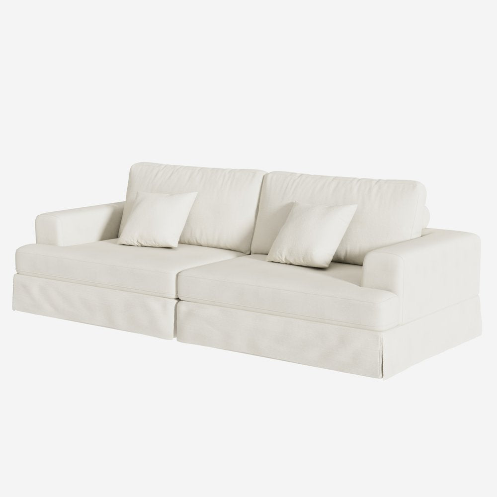 94" White Chenille Modular Stainless Steel Sleeper Sofa With Toss Pillows