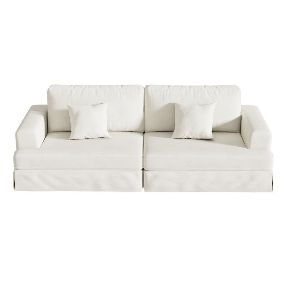 94" White Chenille Modular Stainless Steel Sleeper Sofa With Toss Pillows