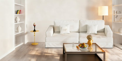 94" White Chenille Modular Stainless Steel Sleeper Sofa With Toss Pillows