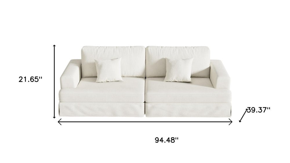 94" White Chenille Modular Stainless Steel Sleeper Sofa With Toss Pillows
