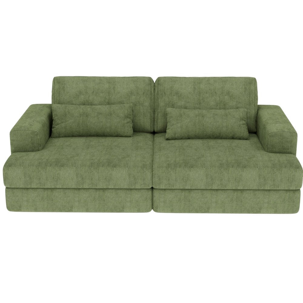 93" Green Corduroy Modular Stainless Steel Sleeper Sofa With Toss Pillows