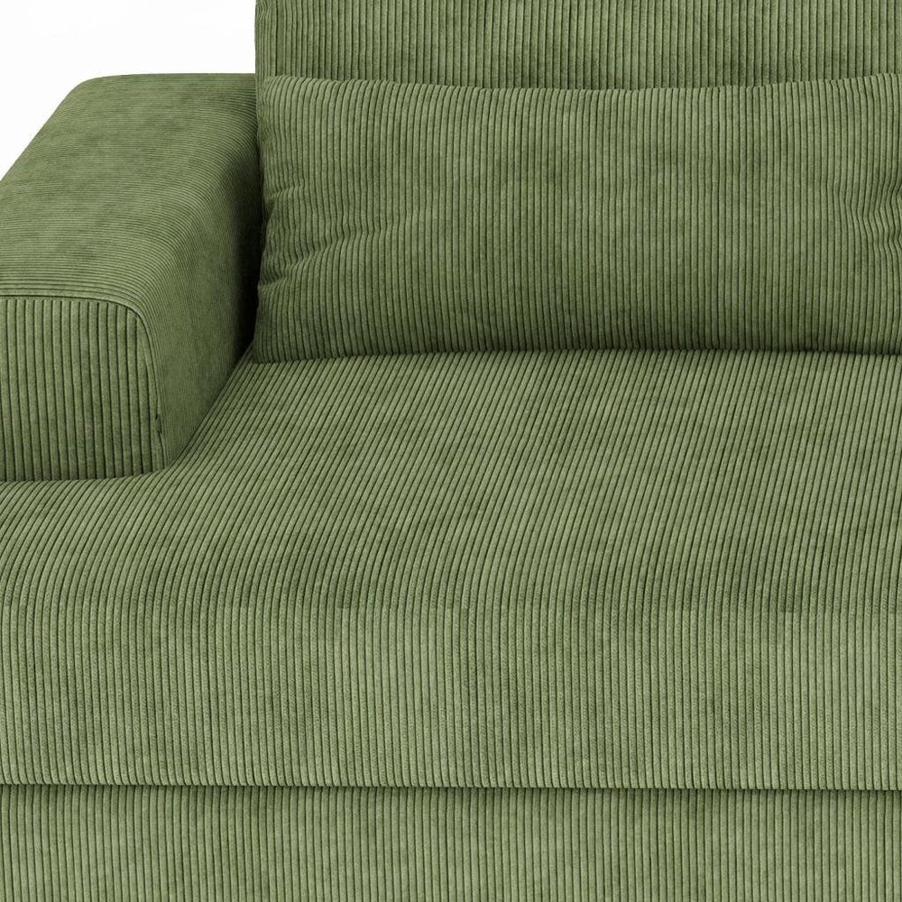 93" Green Corduroy Modular Stainless Steel Sleeper Sofa With Toss Pillows