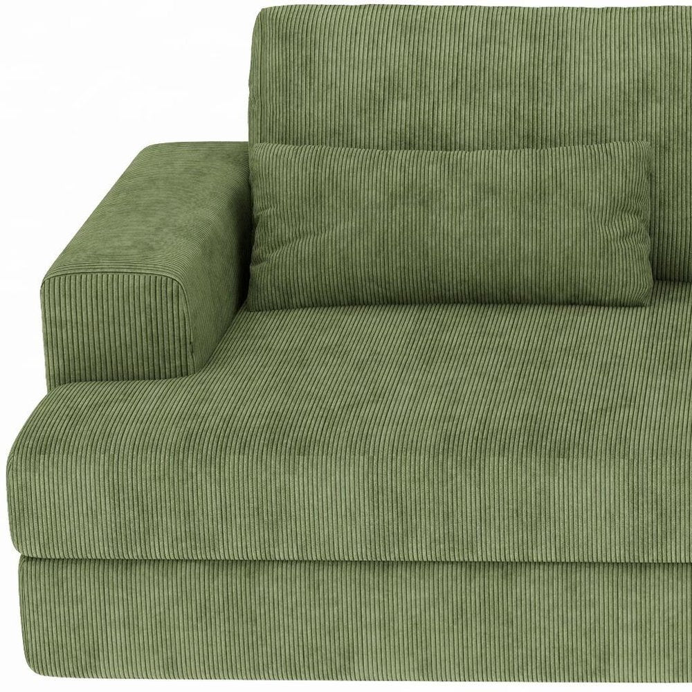 93" Green Corduroy Modular Stainless Steel Sleeper Sofa With Toss Pillows