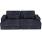 93" Blue Chenille Modular Stainless Steel Sleeper Sofa With Toss Pillows