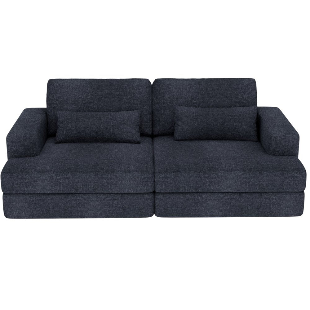 93" Blue Chenille Modular Stainless Steel Sleeper Sofa With Toss Pillows