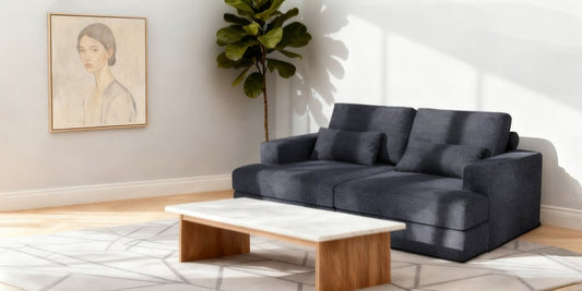 93" Blue Chenille Modular Stainless Steel Sleeper Sofa With Toss Pillows