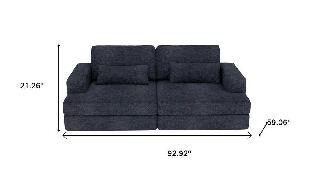 93" Blue Chenille Modular Stainless Steel Sleeper Sofa With Toss Pillows