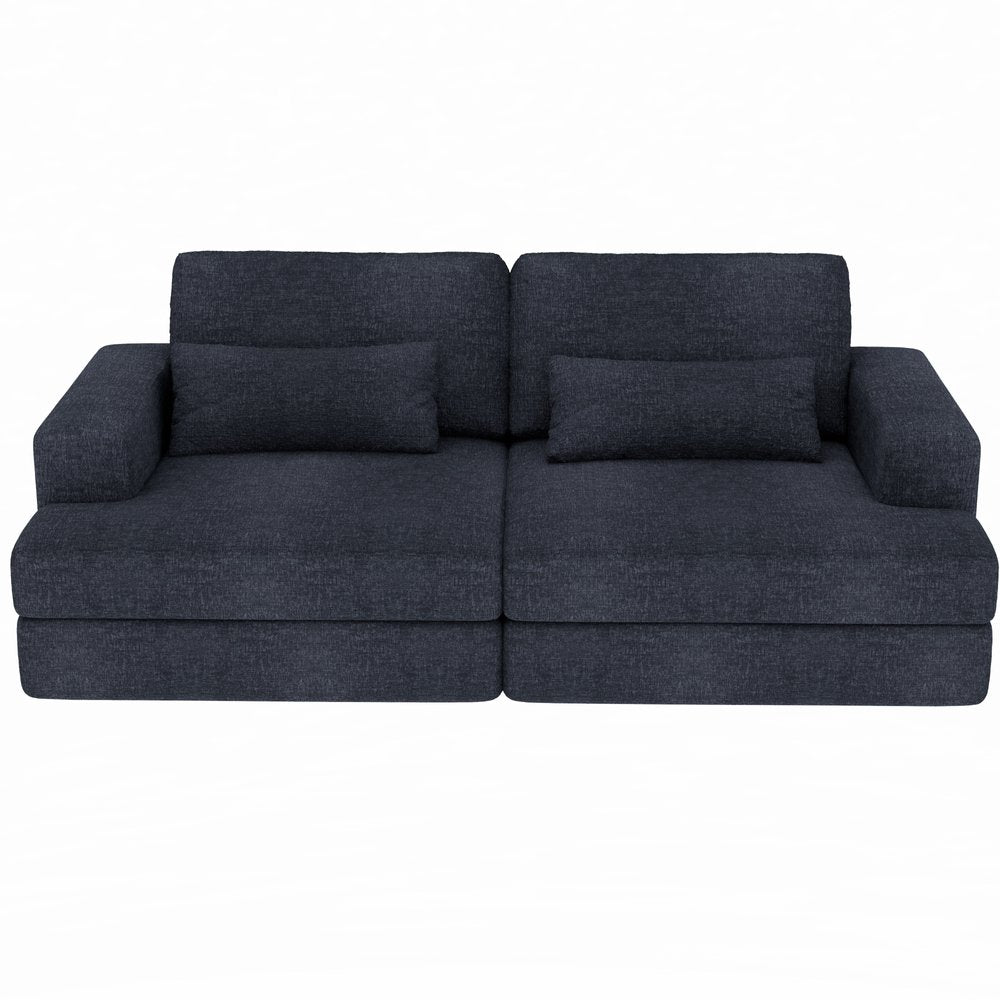 93" Blue Chenille Modular Stainless Steel Sleeper Sofa With Toss Pillows