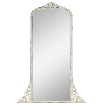 White Wood Arch Freestanding Ornate Framed Accent Mirror