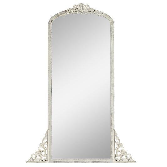 White Wood Arch Freestanding Ornate Framed Accent Mirror