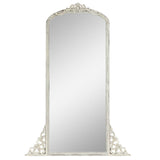 White Wood Arch Freestanding Ornate Framed Accent Mirror