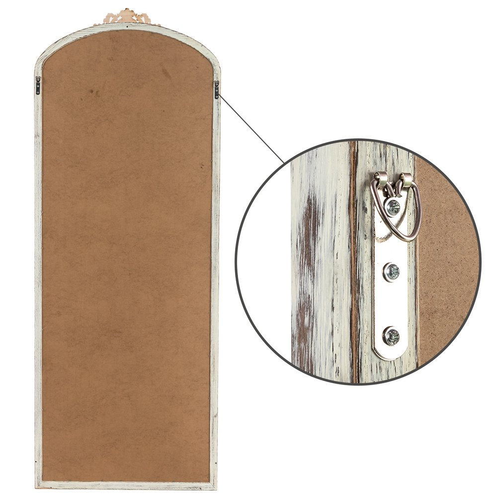 White Wood Arch Freestanding Ornate Framed Accent Mirror