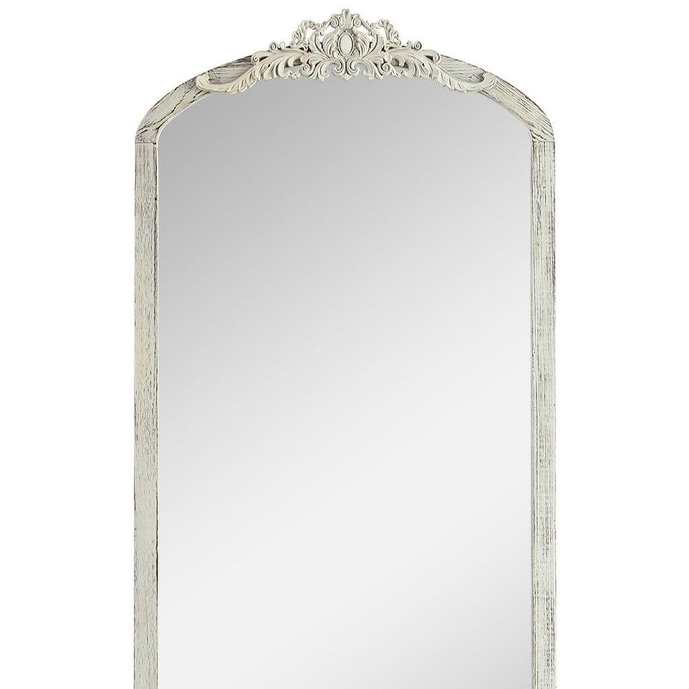 White Wood Arch Freestanding Ornate Framed Accent Mirror