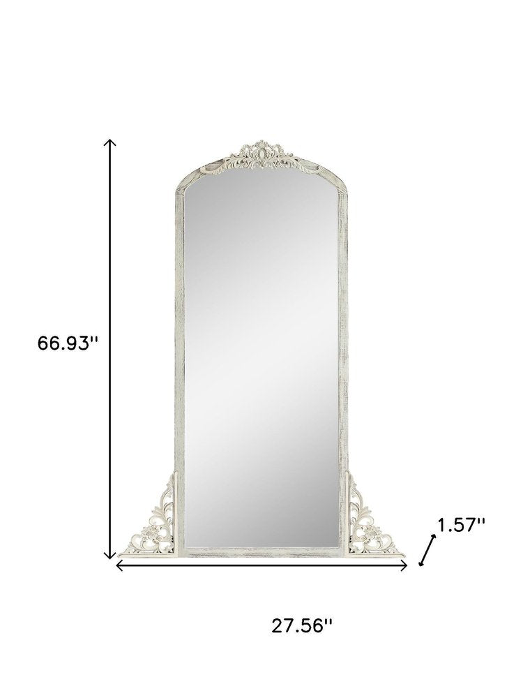 White Wood Arch Freestanding Ornate Framed Accent Mirror