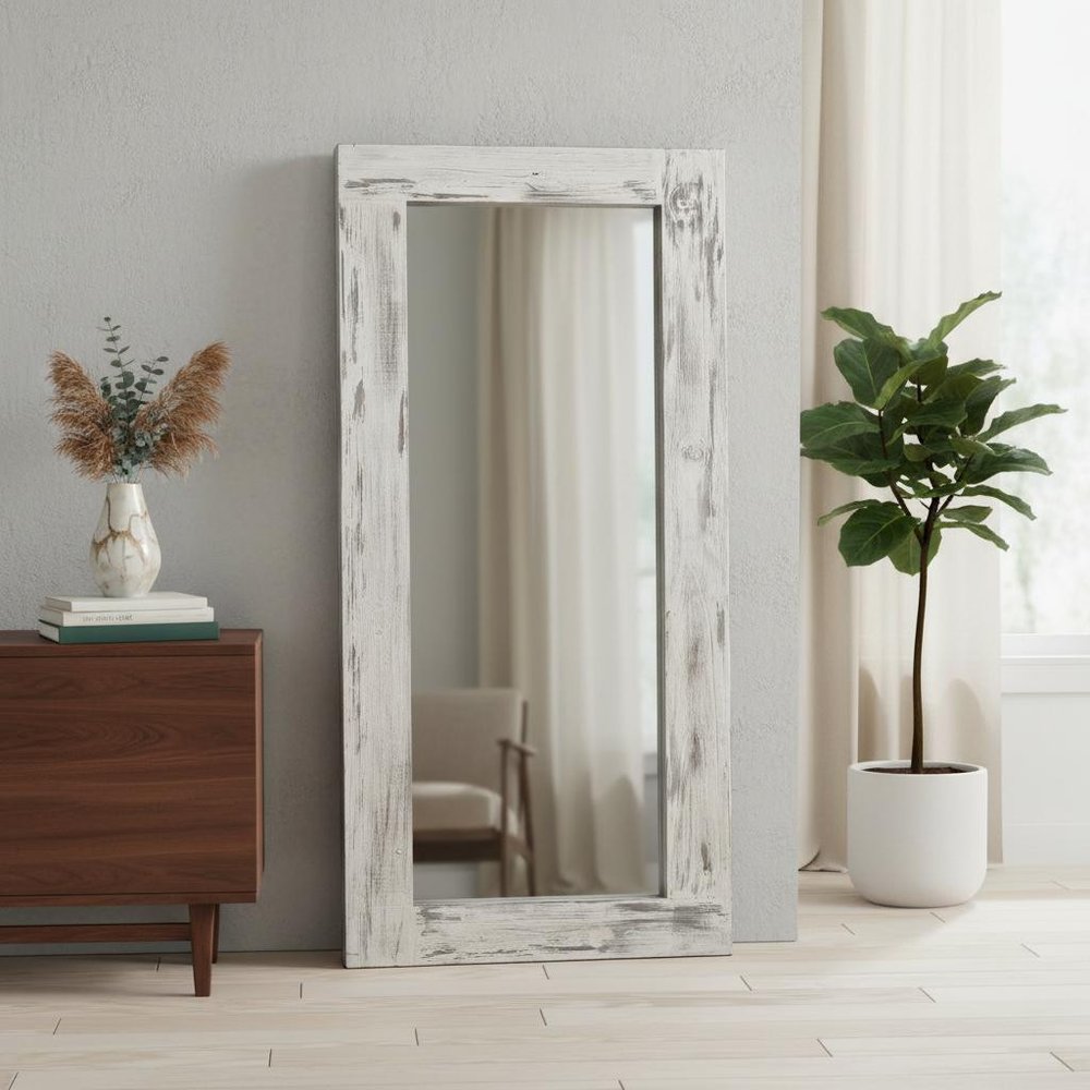 White Wood Freestanding Ornate Framed Accent Mirror