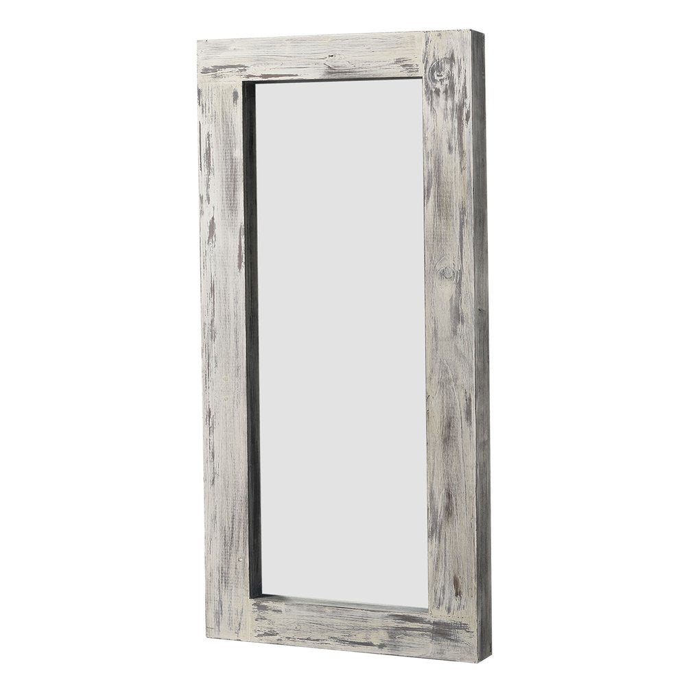 White Wood Freestanding Ornate Framed Accent Mirror