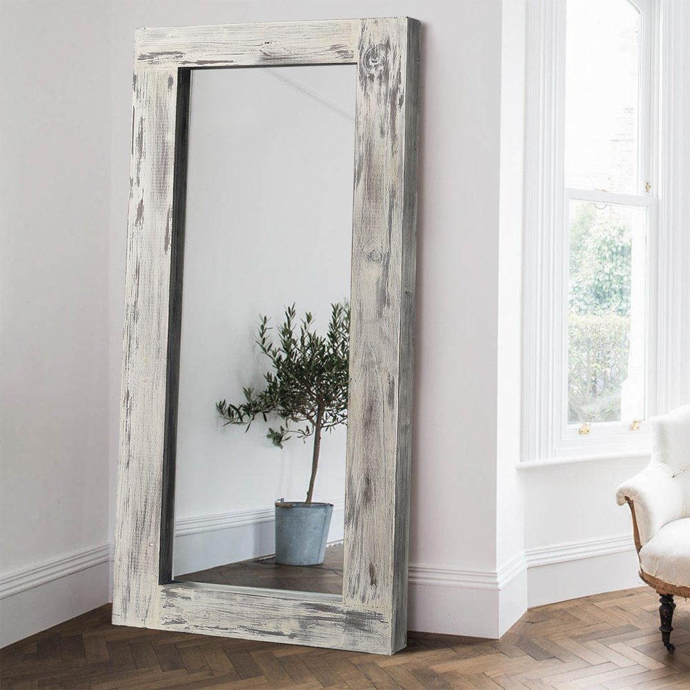 White Wood Freestanding Ornate Framed Accent Mirror
