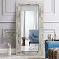 White Wood Freestanding Ornate Framed Accent Mirror