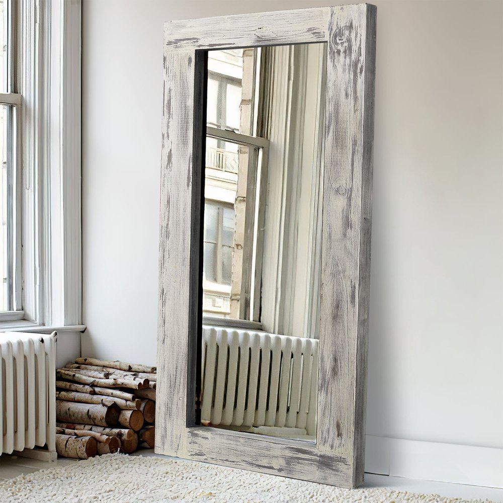 White Wood Freestanding Ornate Framed Accent Mirror