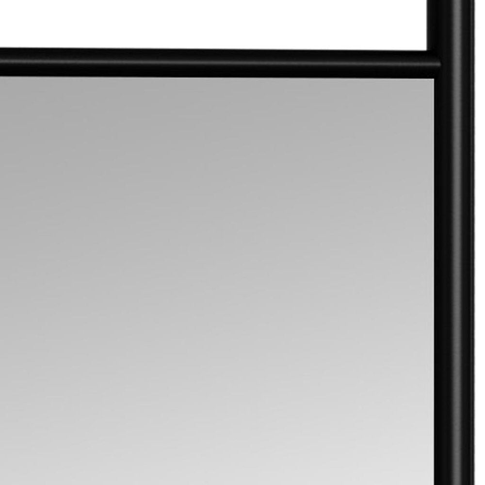 64" Black Wood Leaning Ladder Framed Full Length Mirror