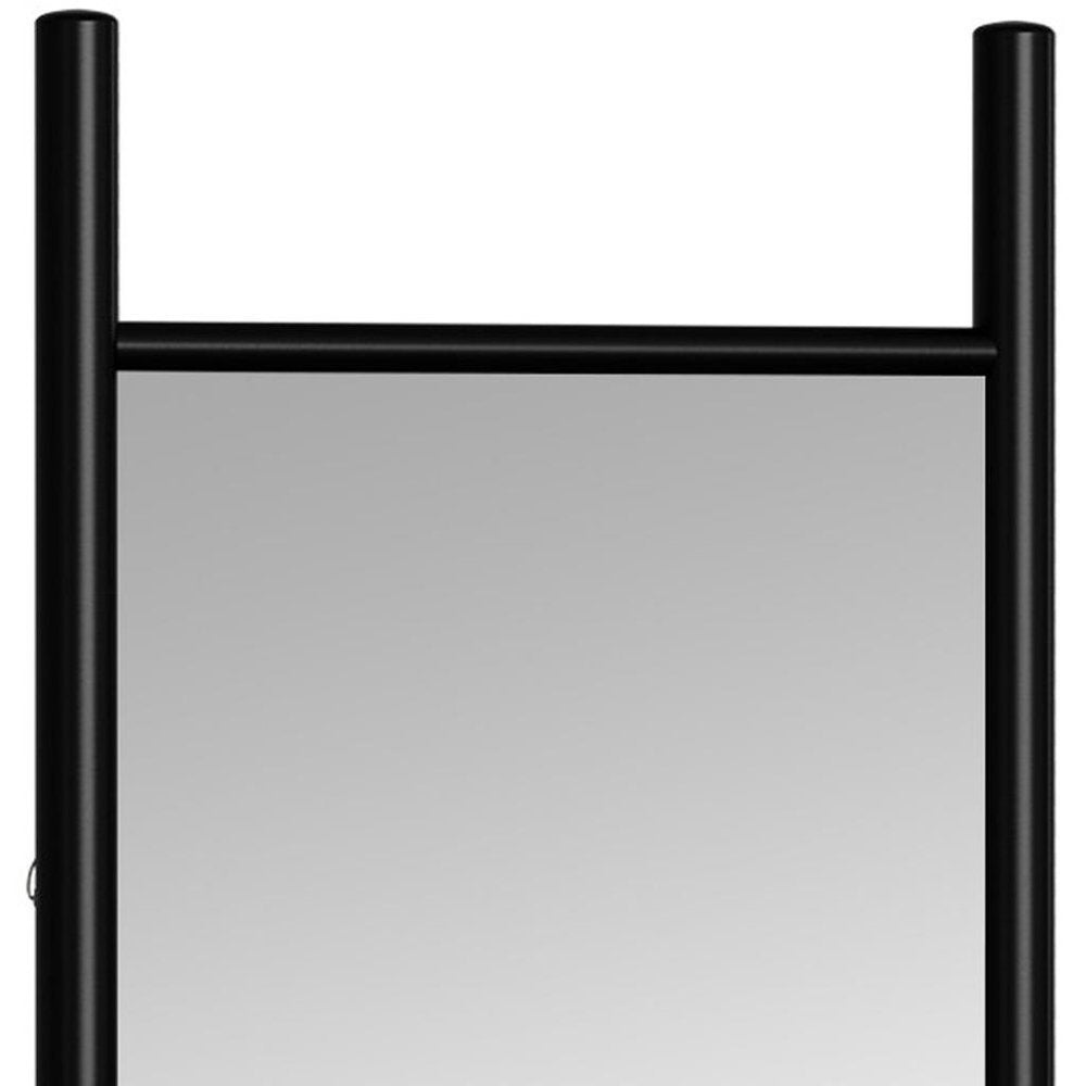 64" Black Wood Leaning Ladder Framed Full Length Mirror