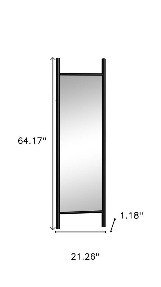 64" Black Wood Leaning Ladder Framed Full Length Mirror