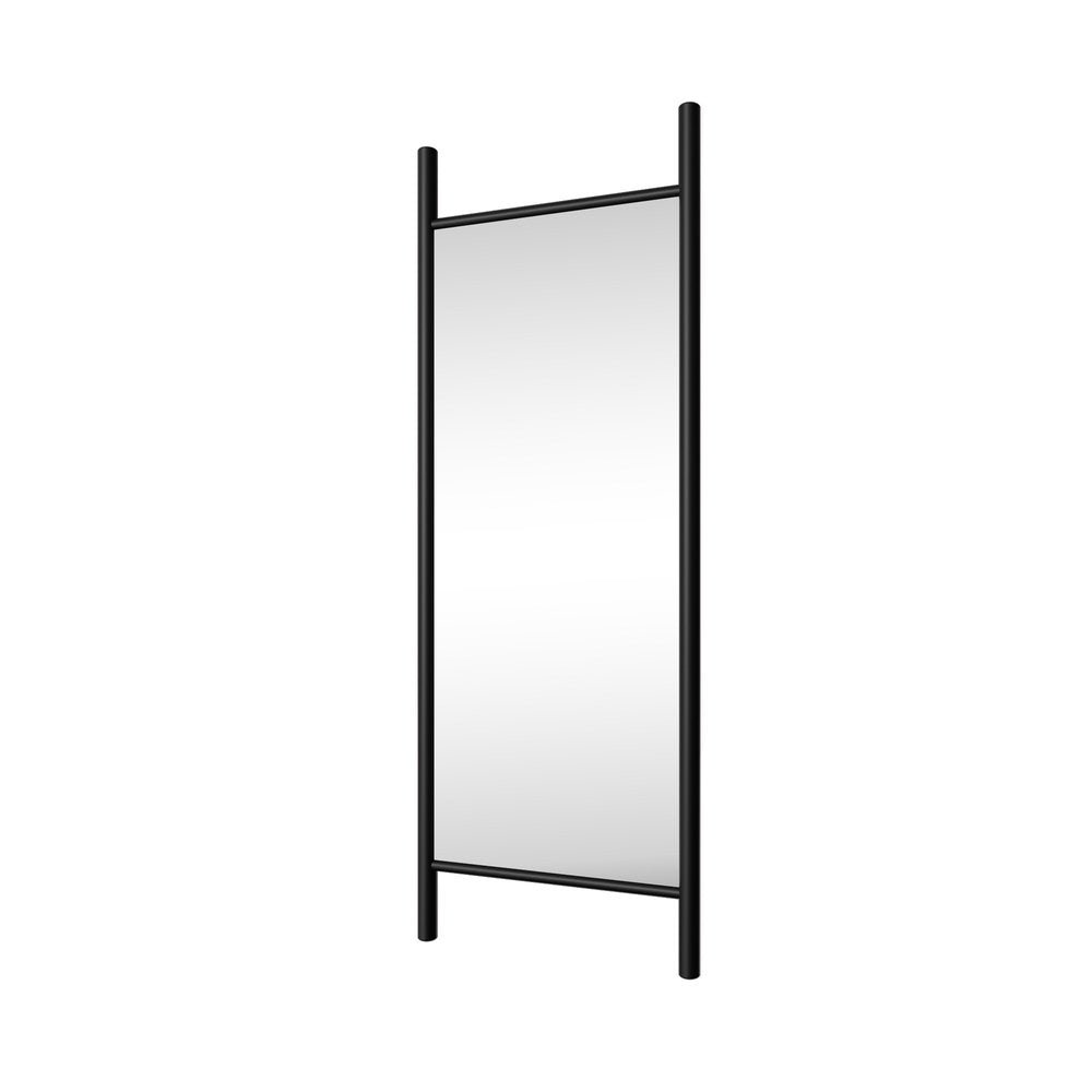 63" Black Wood Leaning Ladder Framed Full Length Mirror