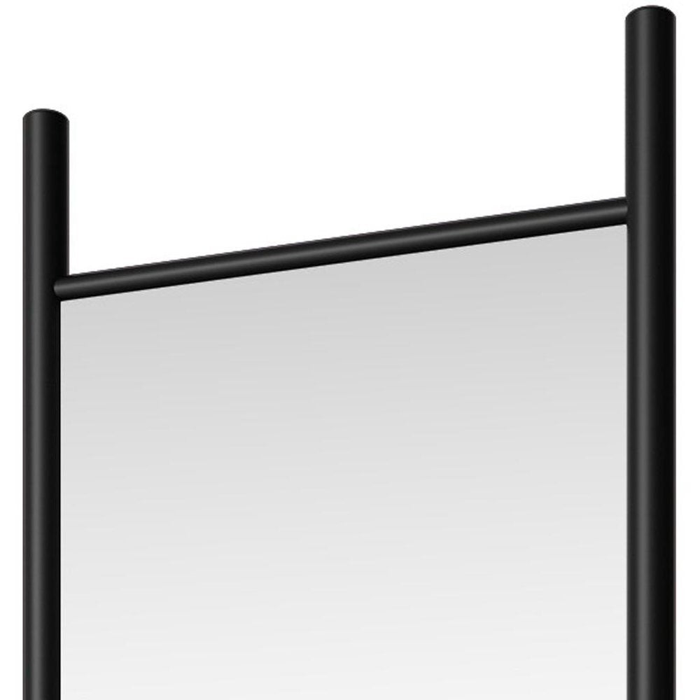 63" Black Wood Leaning Ladder Framed Full Length Mirror