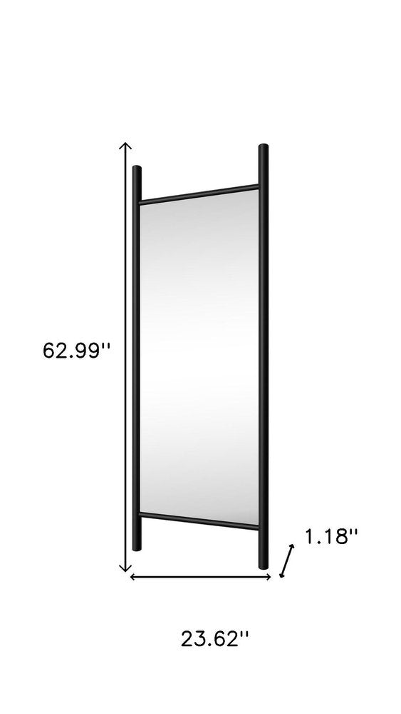 63" Black Wood Leaning Ladder Framed Full Length Mirror