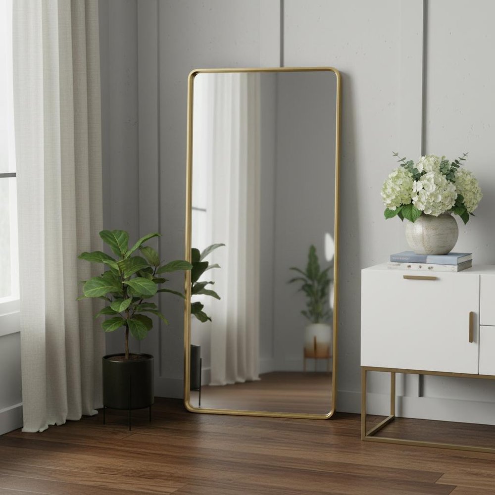 71" Gold Aluminum Leaning Framed Full Length Mirror
