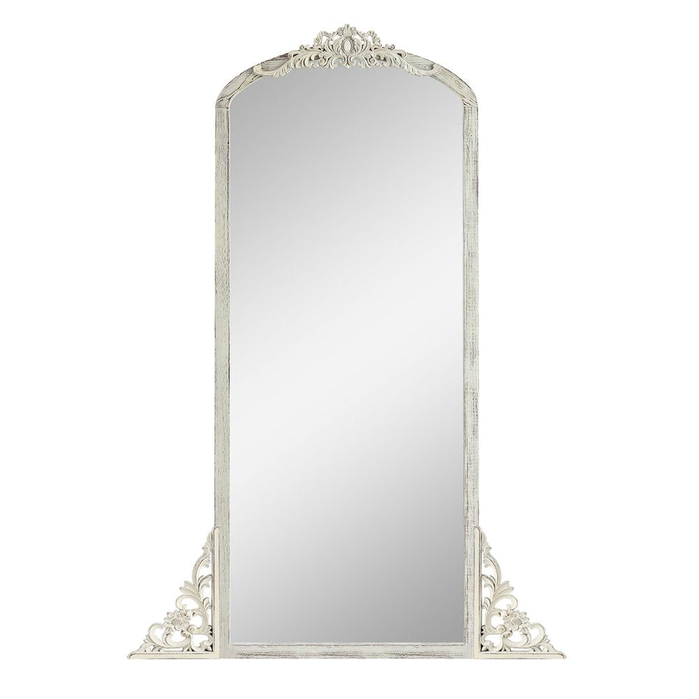 White Wood Arch Freestanding Ornate Framed Accent Mirror