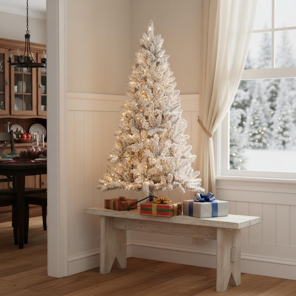 4.5' Pre Lit Full Flocked Spruce Christmas Tree