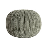 20" Green Cotton Cable Knit Round Pouf Ottoman
