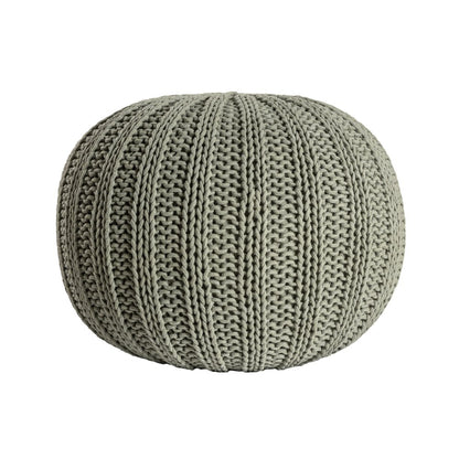 20" Green Cotton Cable Knit Round Pouf Ottoman