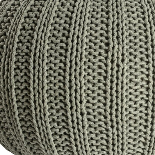 20" Green Cotton Cable Knit Round Pouf Ottoman