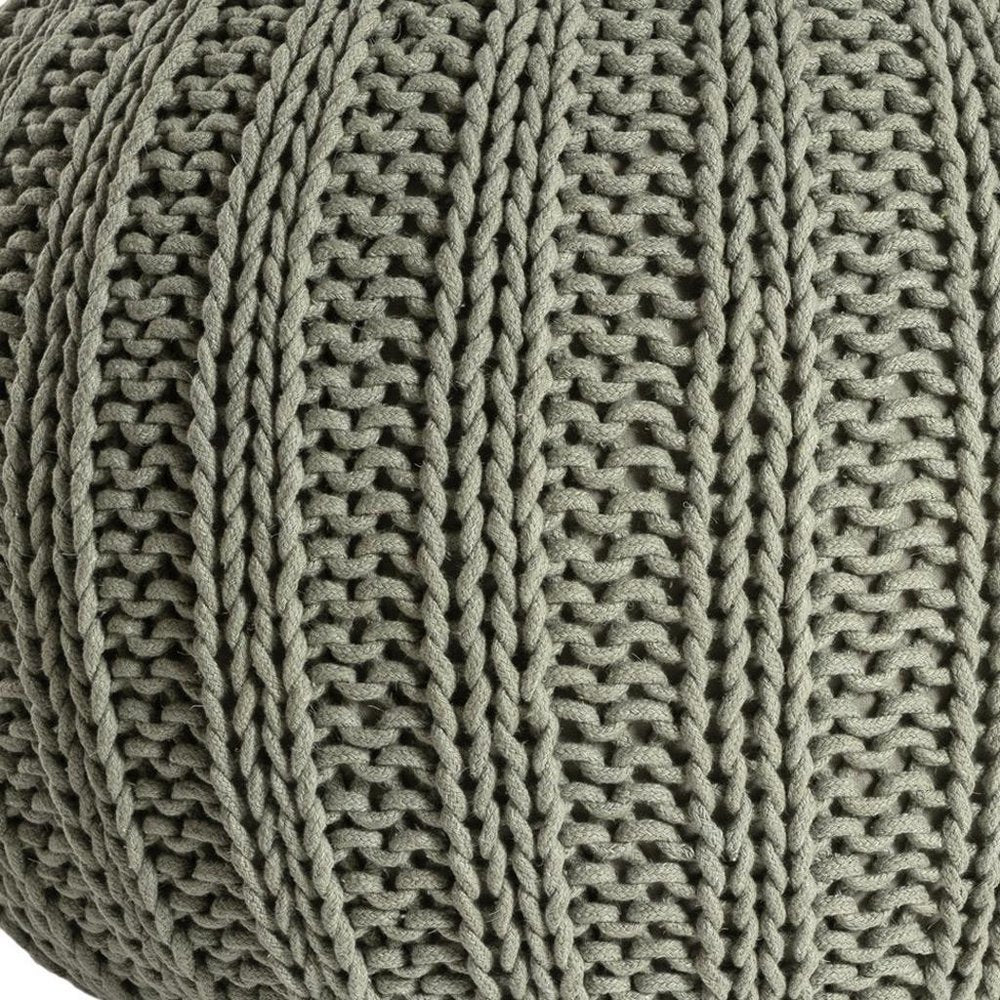 20" Green Cotton Cable Knit Round Pouf Ottoman