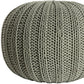 20" Green Cotton Cable Knit Round Pouf Ottoman