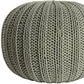 20" Green Cotton Cable Knit Round Pouf Ottoman