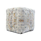 18" Ivory and Light Gray Upholstered Medallion Pouf Ottoman