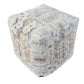 18" Ivory and Light Gray Upholstered Medallion Pouf Ottoman