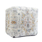 18" Ivory and Light Gray Upholstered Medallion Pouf Ottoman